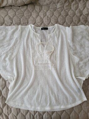 August Silk White Embroidered Blouse., XL
